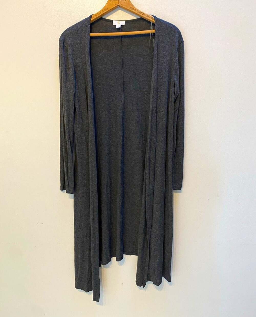 Charming Charlie Gray Open Front Cardigan Sweater V-Neck Long Sleeve Stretch S